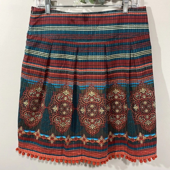 Kenzie Girl Linen Blend Pleated Skirt Pom Pom Hem Detail 5 - Picture 6 of 16